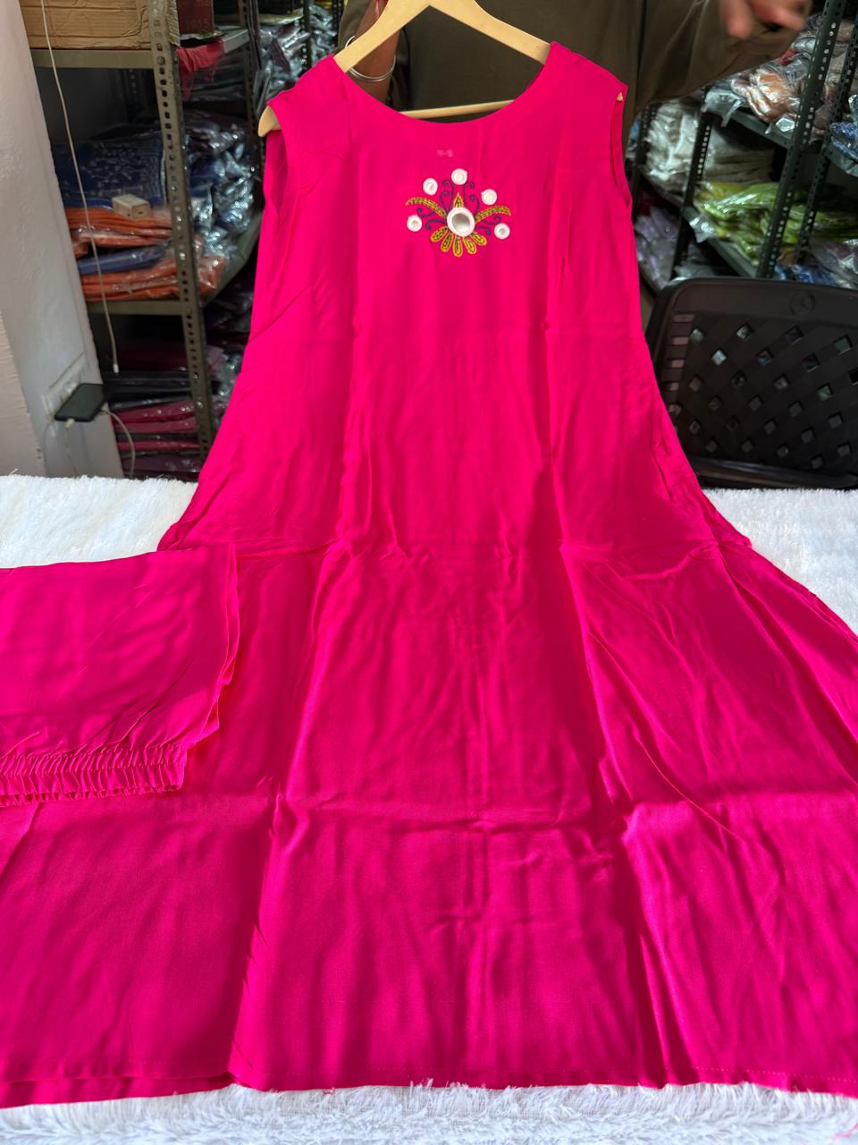 Rayon Kurti & Palazzo Pant Set – Mirror Embroidery |