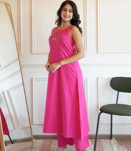 Rayon Kurti & Palazzo Pant Set – Mirror Embroidery |
