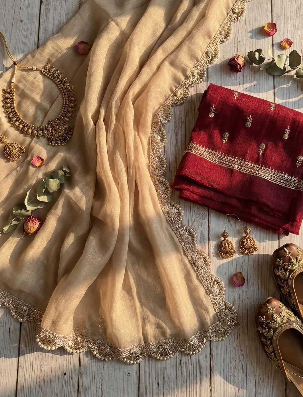Barely Cherry — Crunchy Saree with Iconic Silk Blouse