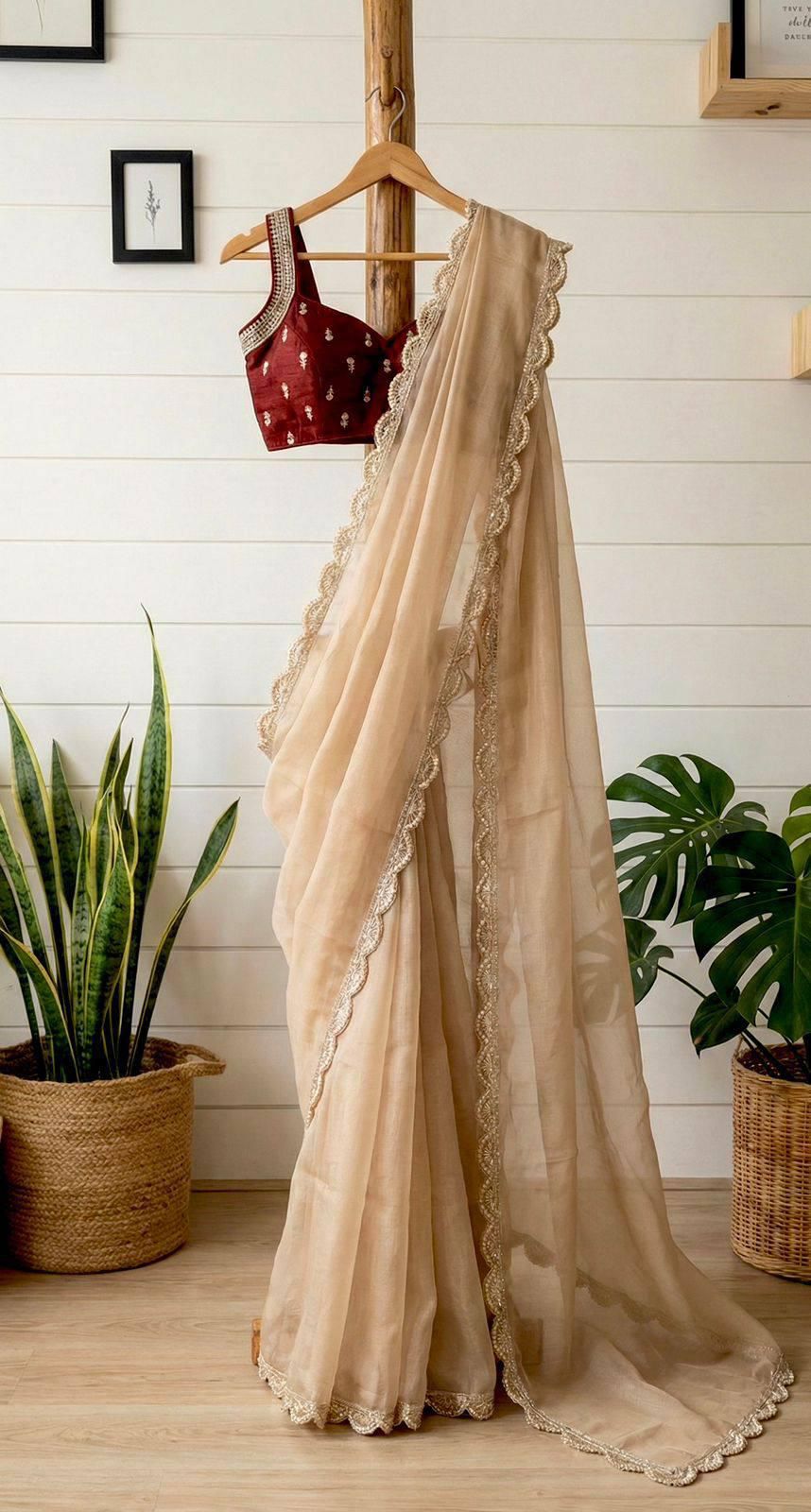 Barely Cherry — Crunchy Saree with Iconic Silk Blouse