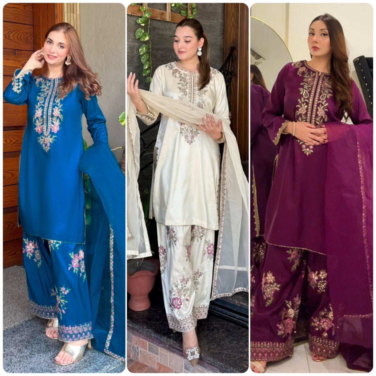 French Crepe Embroidered Top & Farshi Pant with Dupatta