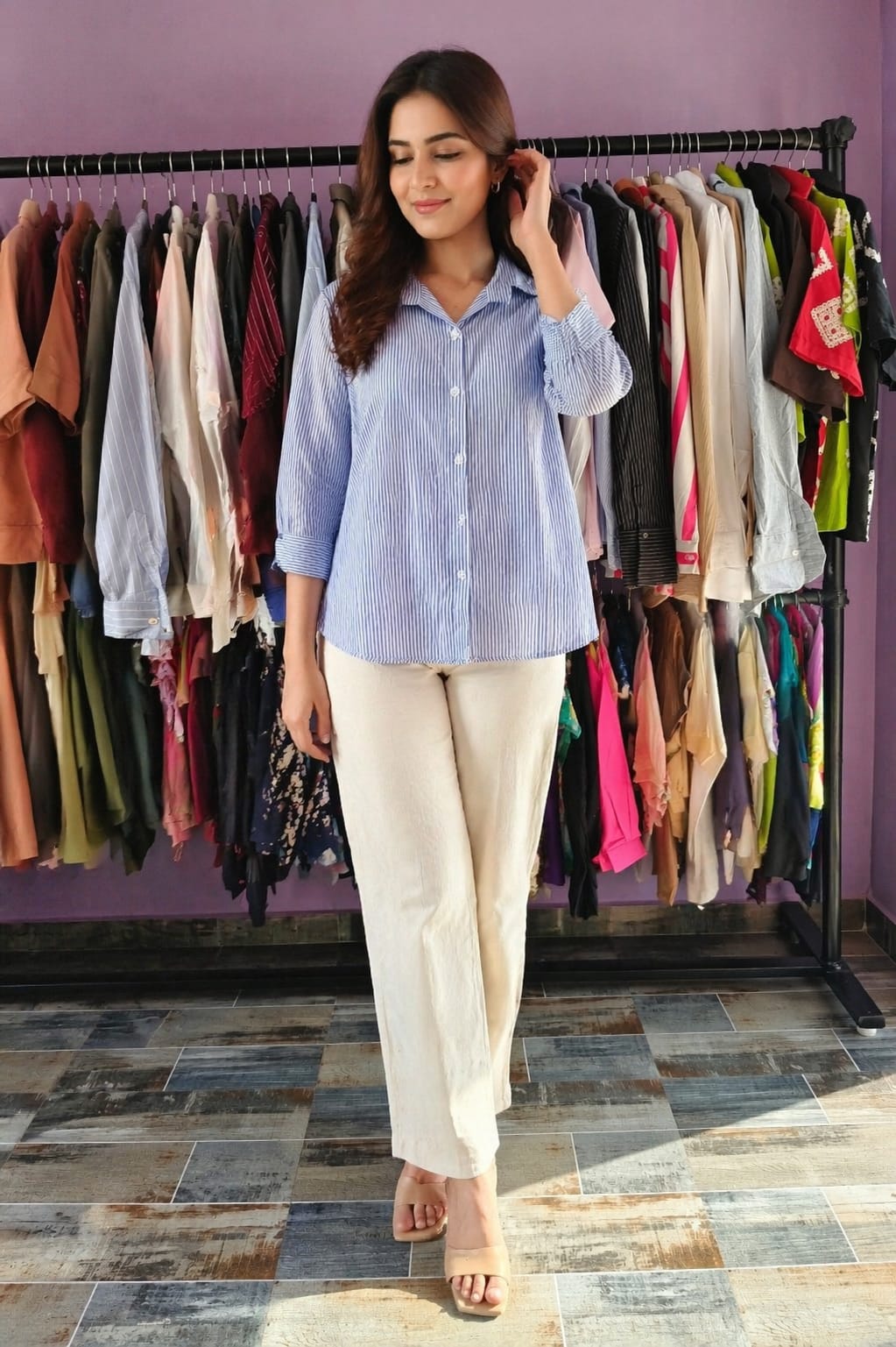 Trendy Stripe Lining Cotton Shirt