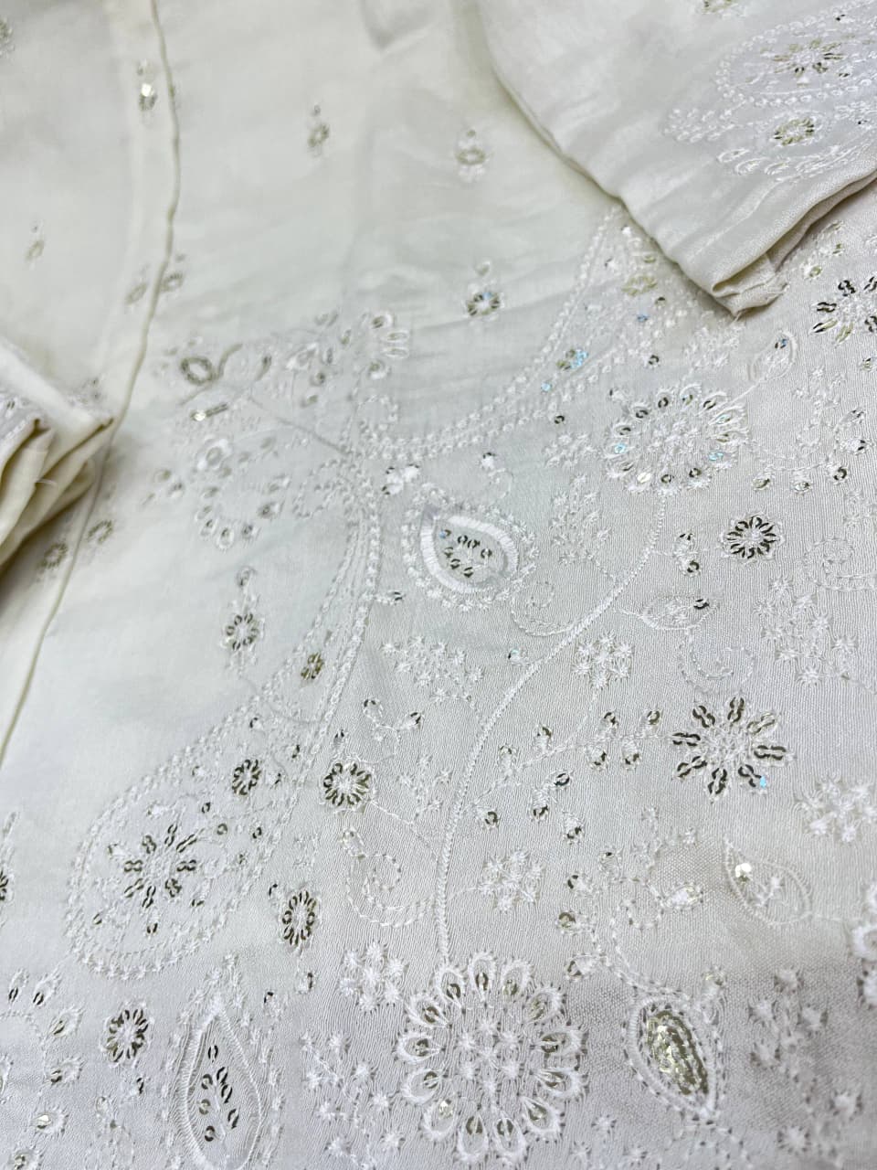 Ivory Premium Chanderi Silk Embroidery Coord Set