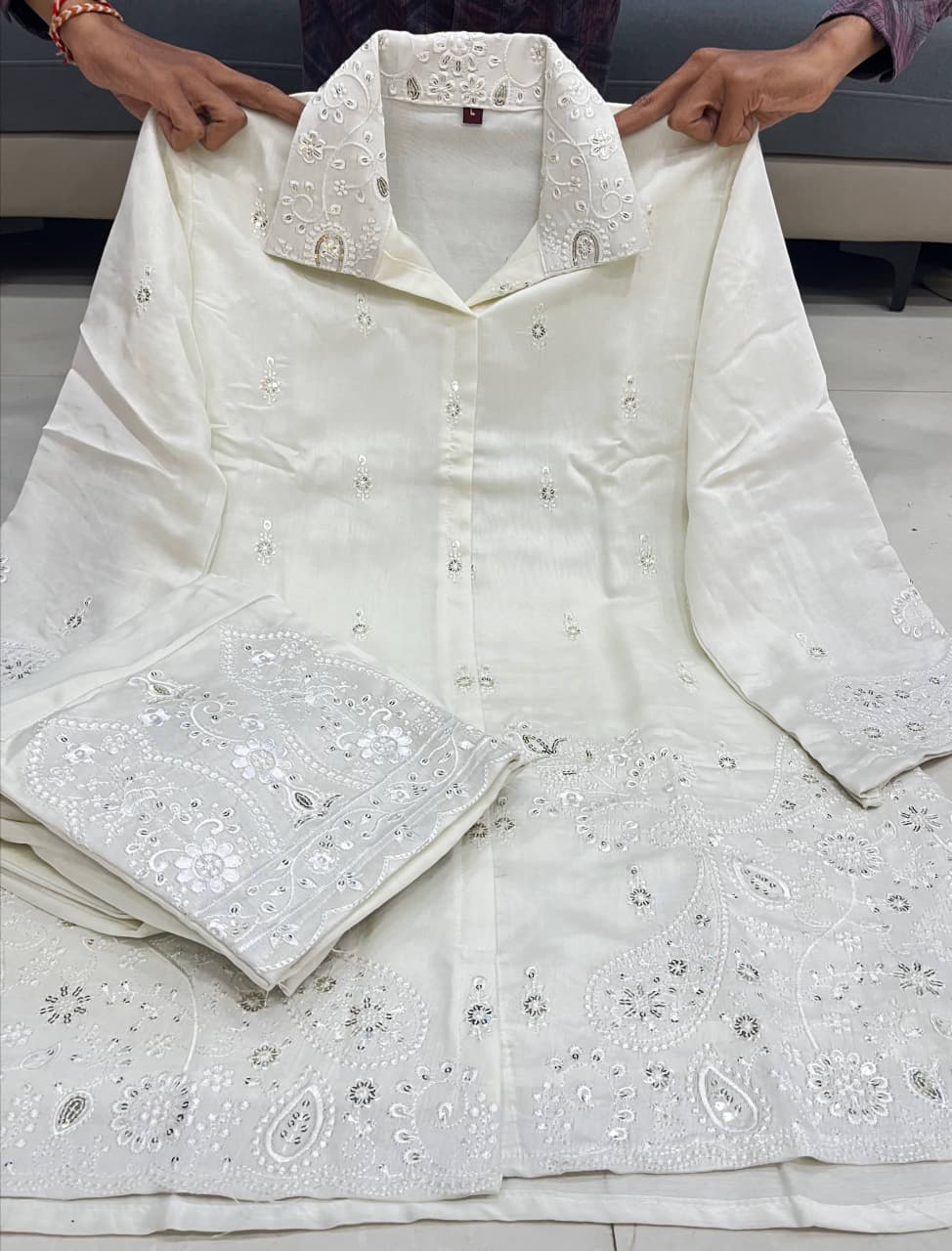 Ivory Premium Chanderi Silk Embroidery Coord Set