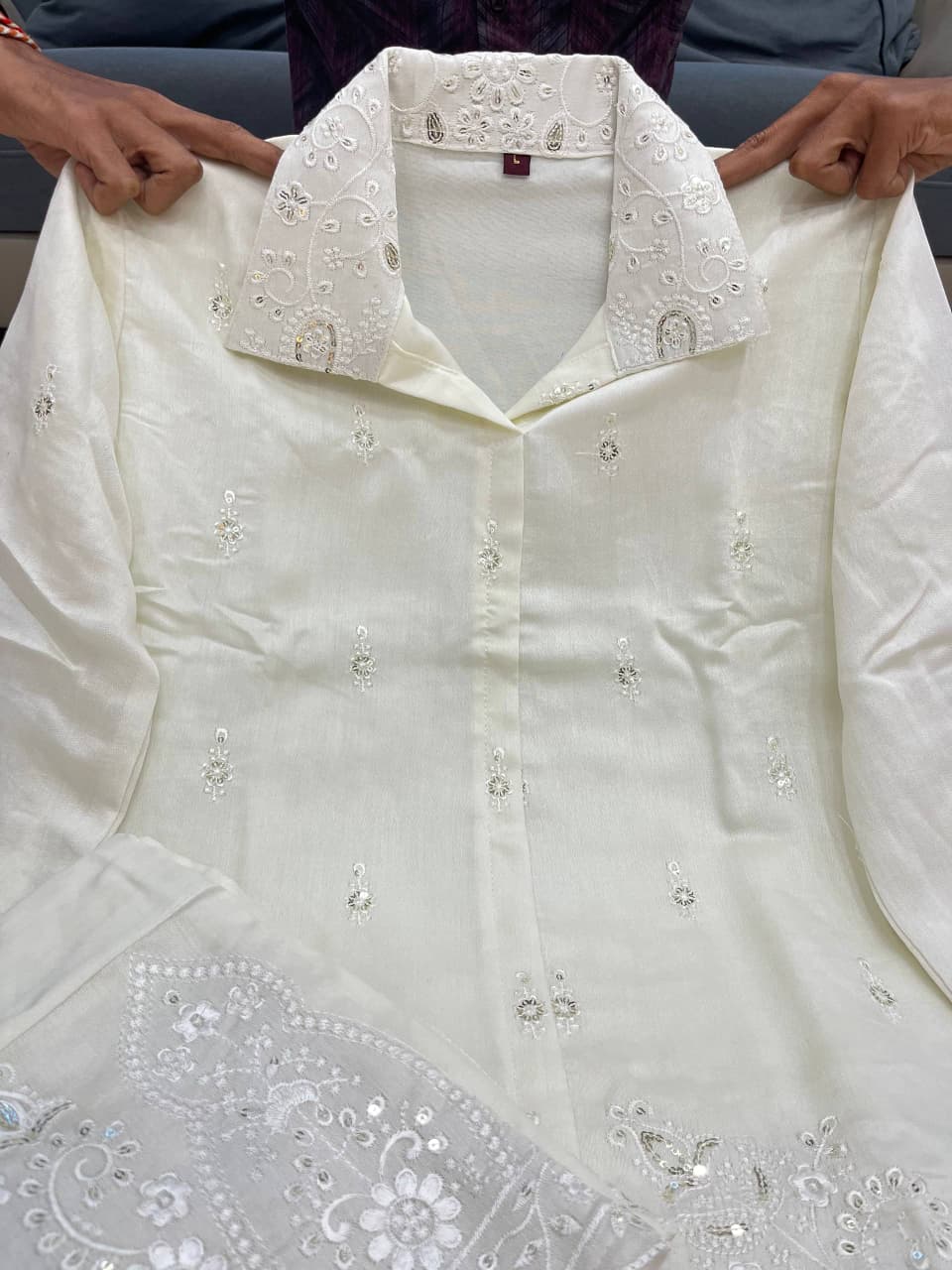 Ivory Premium Chanderi Silk Embroidery Coord Set