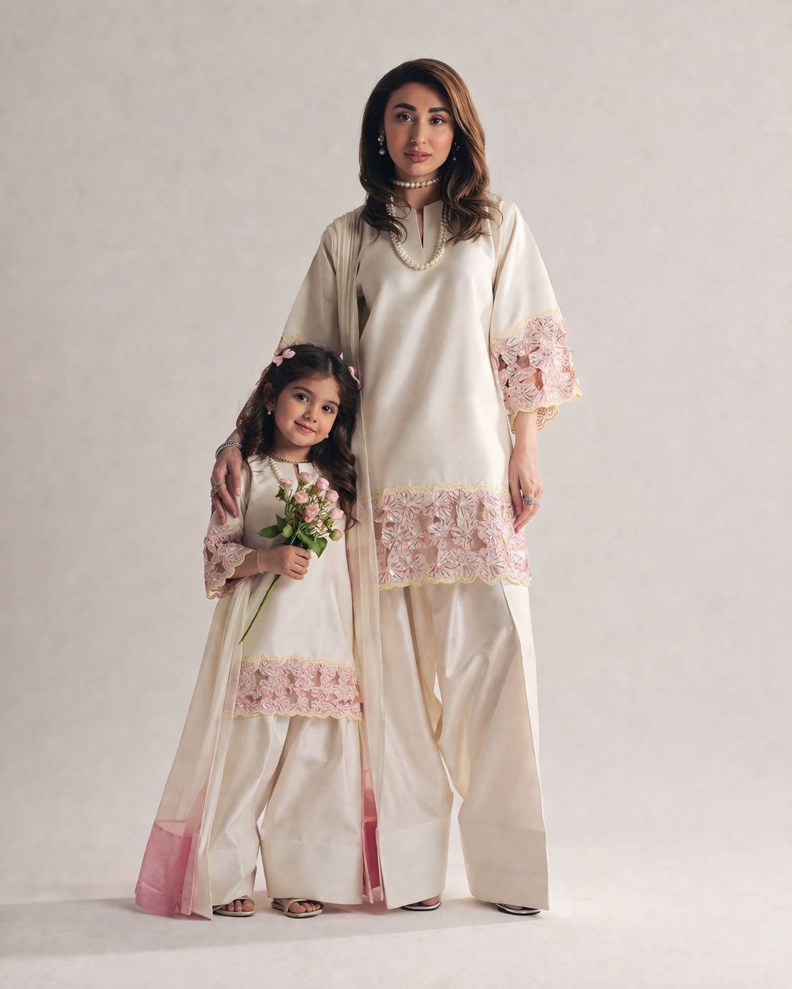 Kids Natural Crepe Silk Heavy Embroidery Farshi Salwar & Dupatta Set