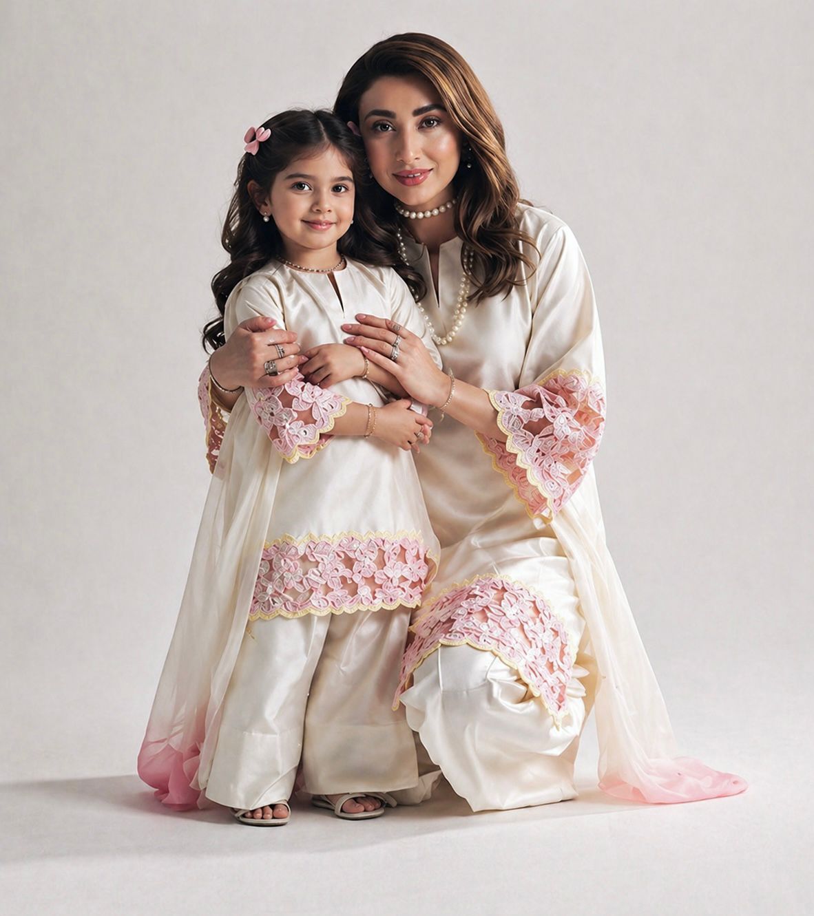 Kids Natural Crepe Silk Heavy Embroidery Farshi Salwar & Dupatta Set