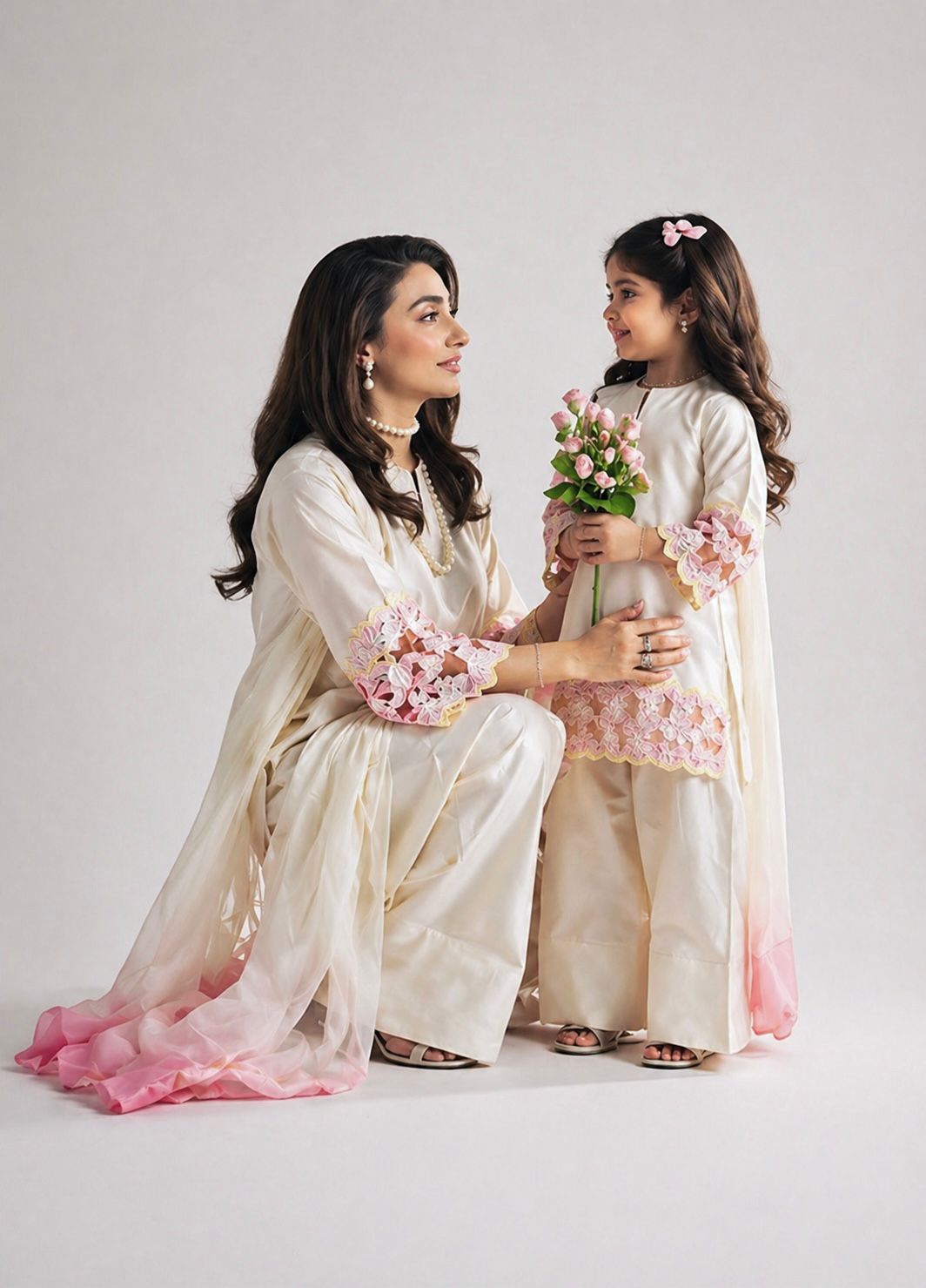 Kids Natural Crepe Silk Heavy Embroidery Farshi Salwar & Dupatta Set