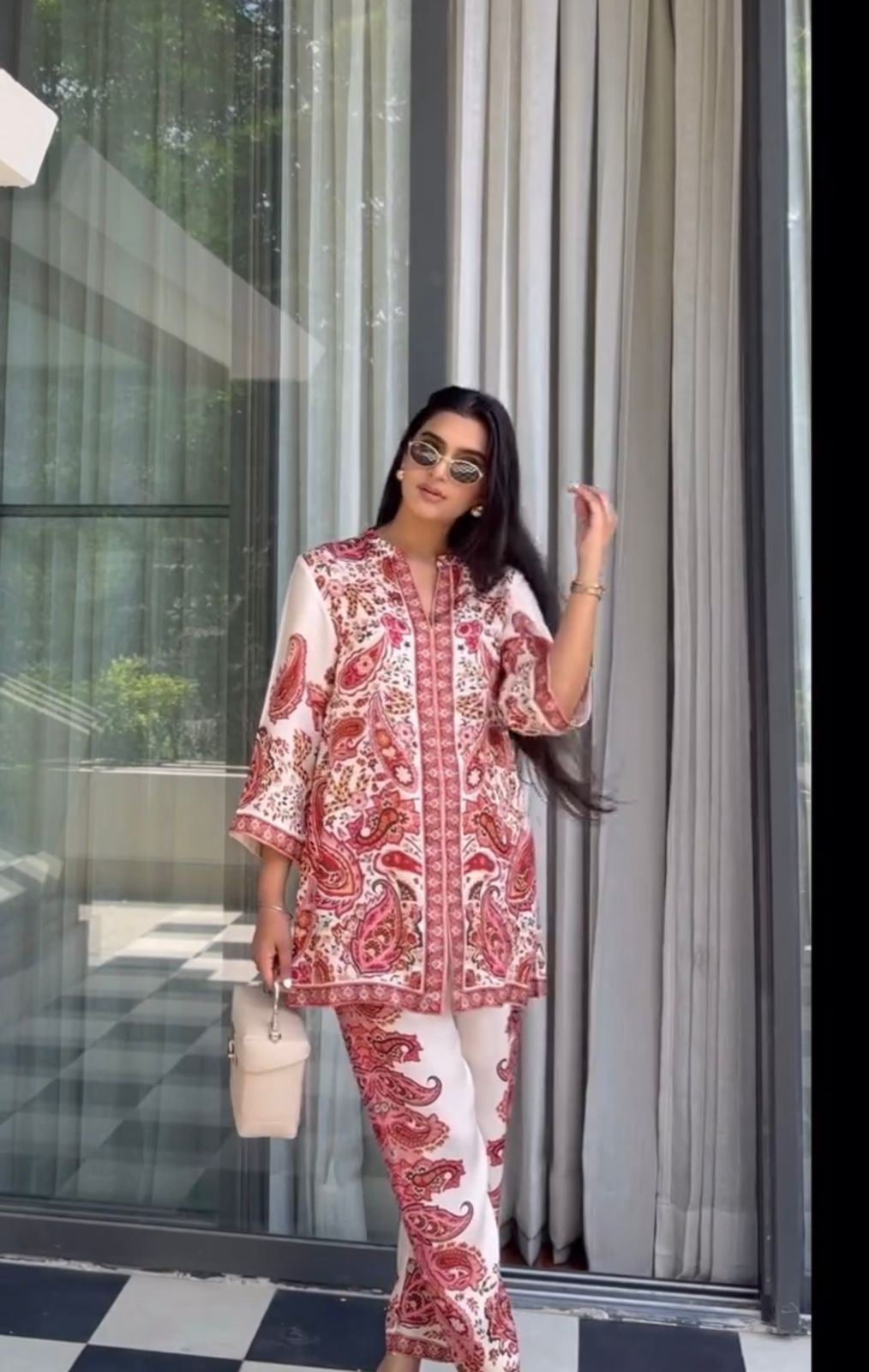 Designer Printed Pur Malai Satin Long 2Pc Co-Ord Set