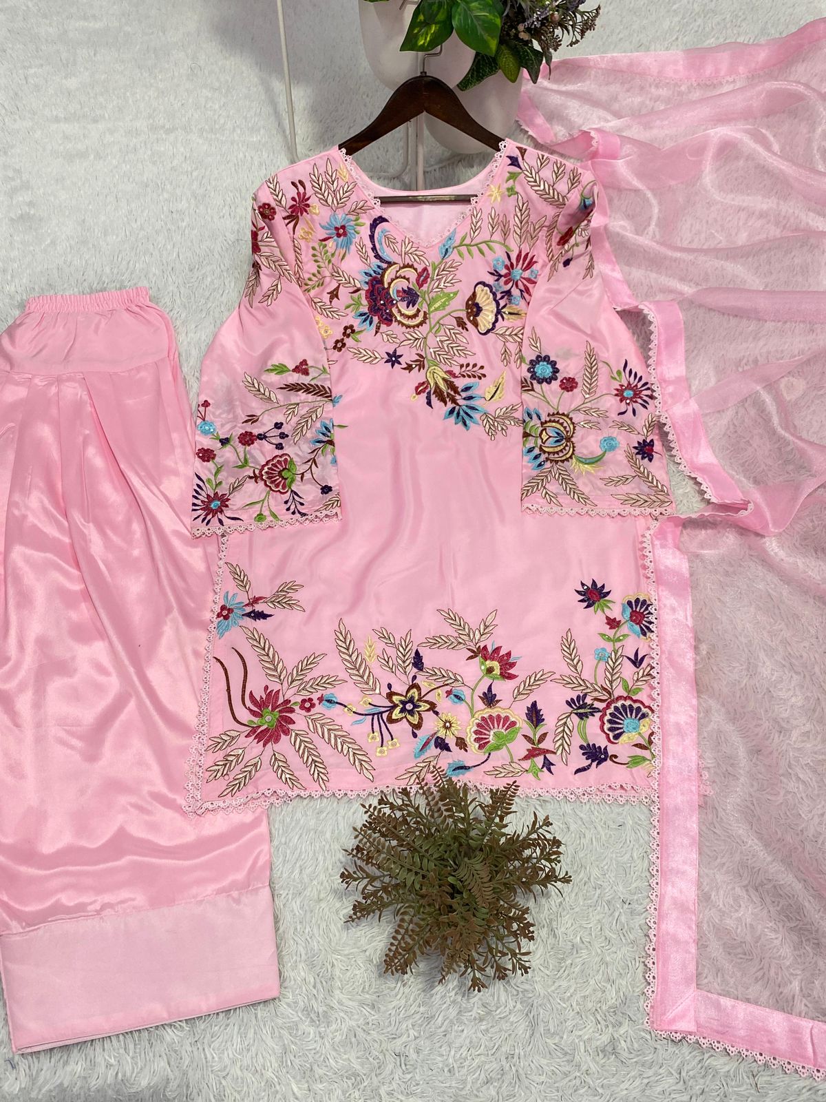 Designer Embroidered Farsi Salwar Suit with Dupatta