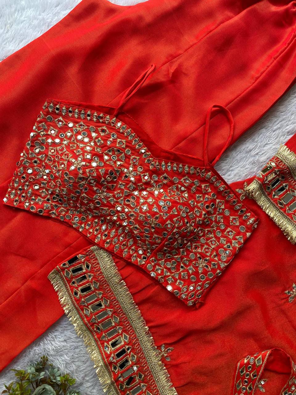 Exclusive 4 Piece Real Mirror Embroidery Cosmos Palazzo Set