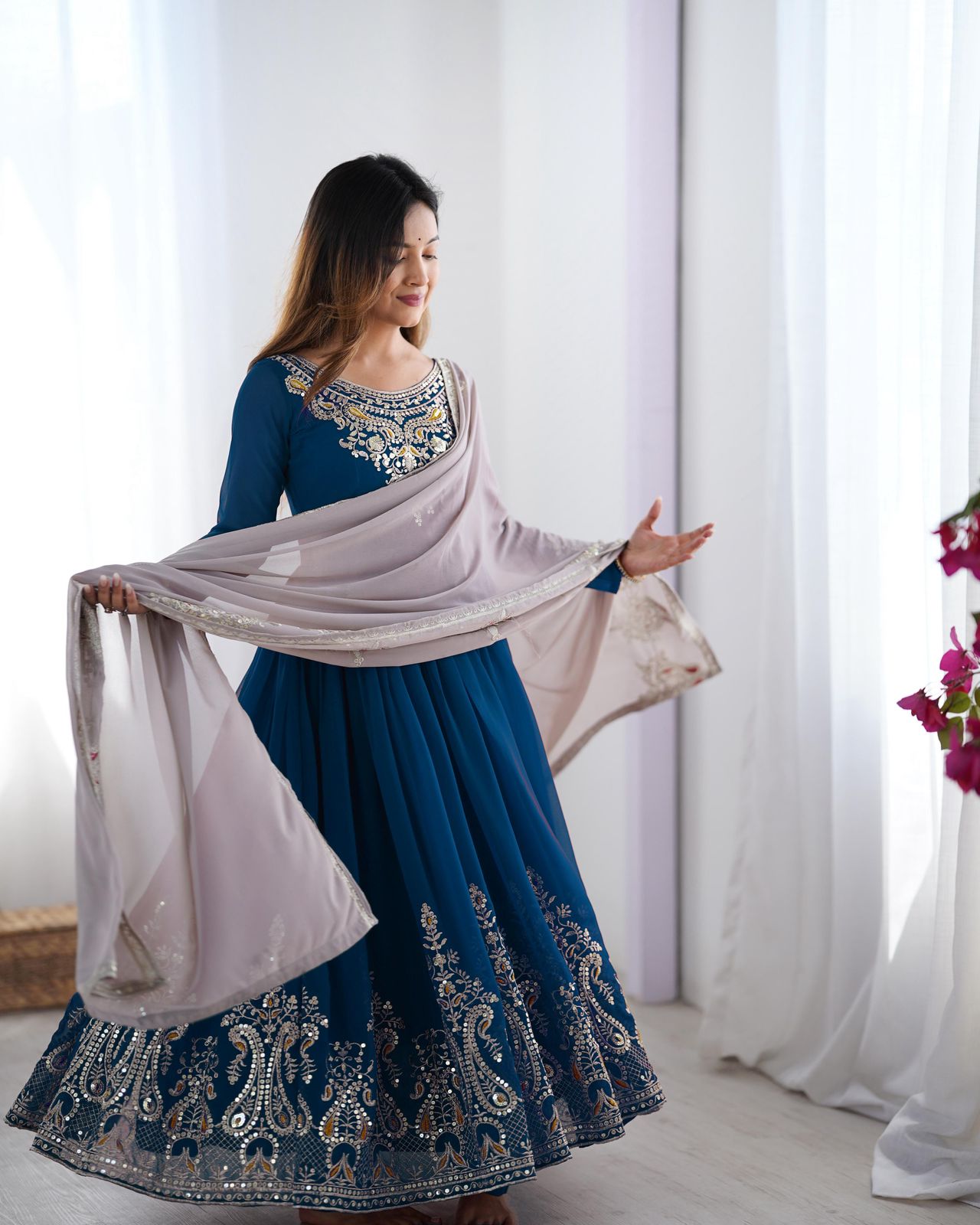 Elegant Embroidered Sequence Designer Anarkali 3 Piece Set