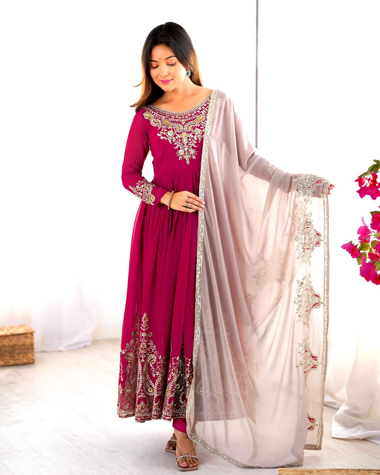 Elegant Embroidered Sequence Designer Anarkali 3 Piece Set