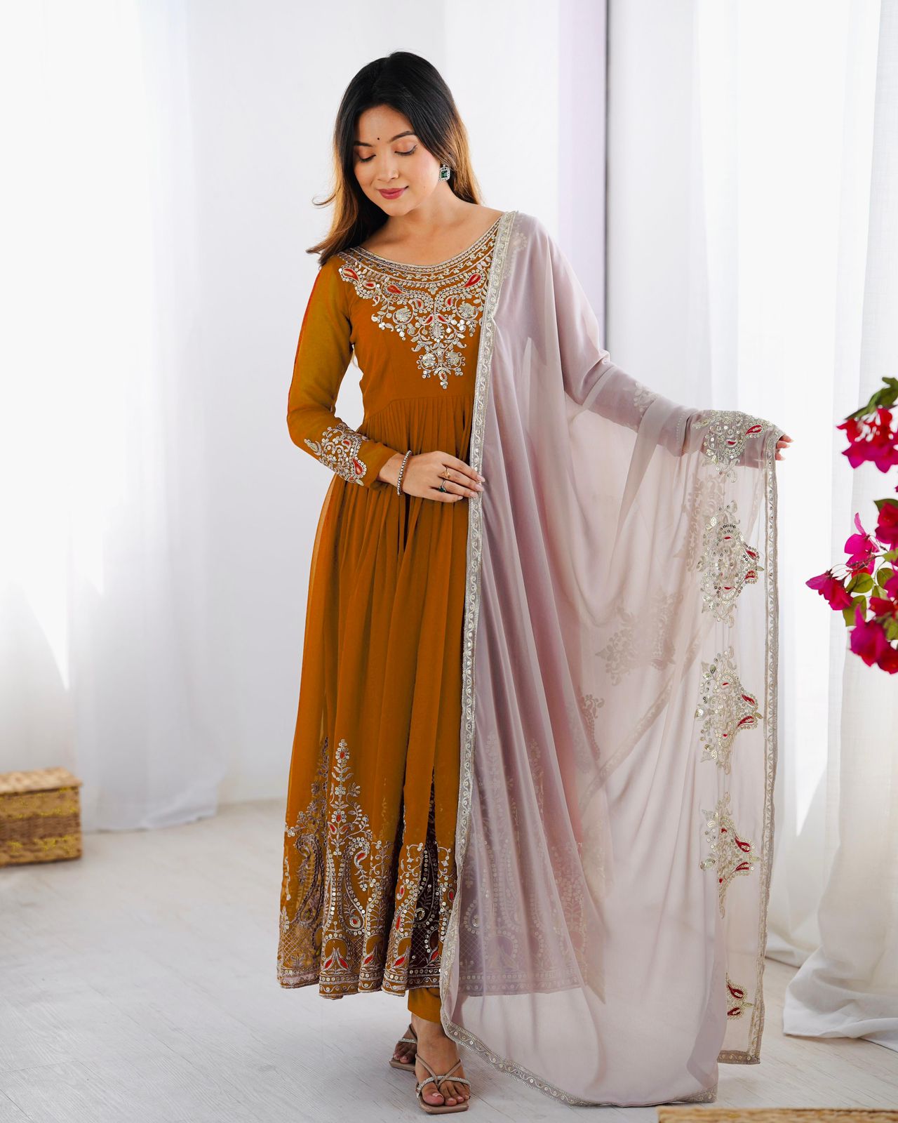 Elegant Embroidered Sequence Designer Anarkali 3 Piece Set