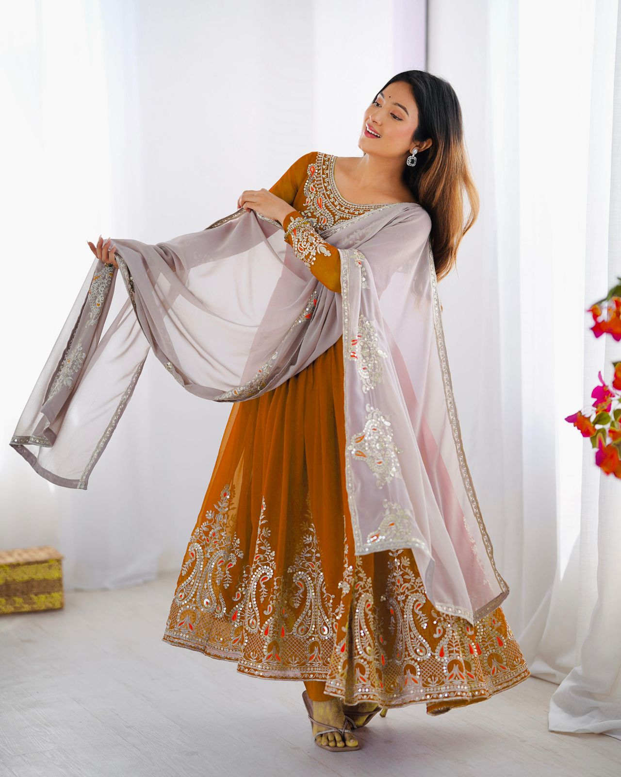 Elegant Embroidered Sequence Designer Anarkali 3 Piece Set