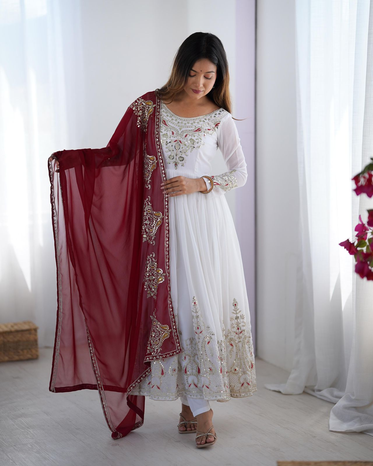 Elegant Embroidered Sequence Designer Anarkali 3 Piece Set
