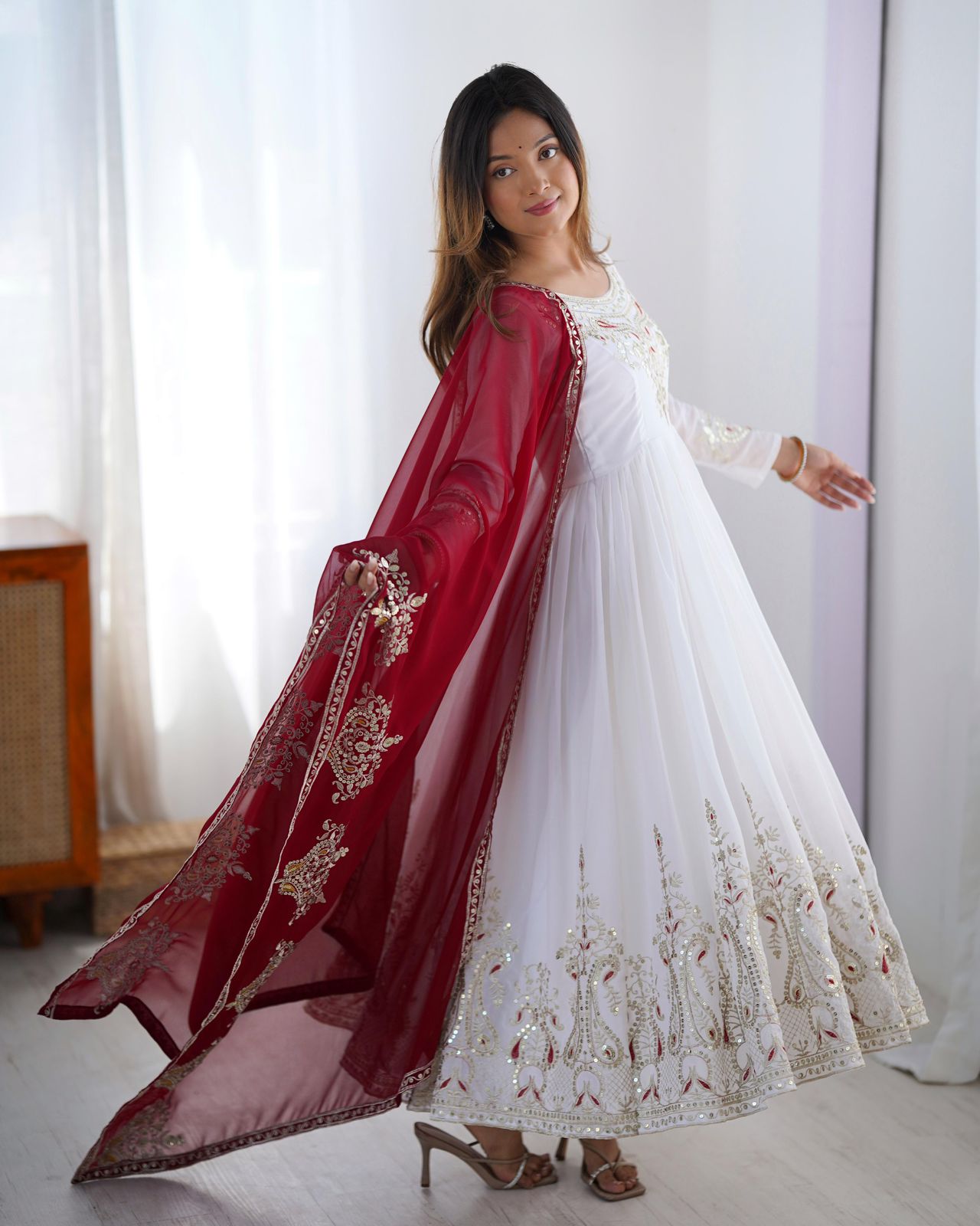 Elegant Embroidered Sequence Designer Anarkali 3 Piece Set