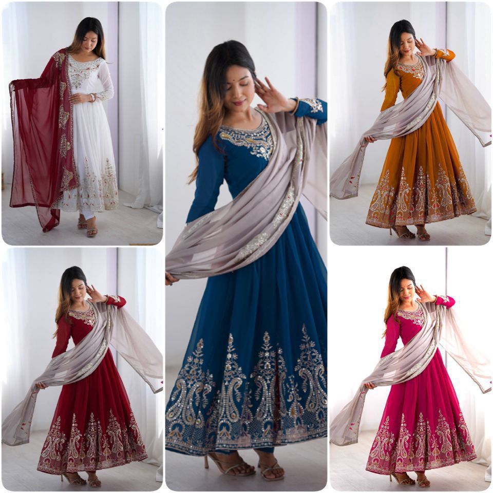 Elegant Embroidered Sequence Designer Anarkali 3 Piece Set