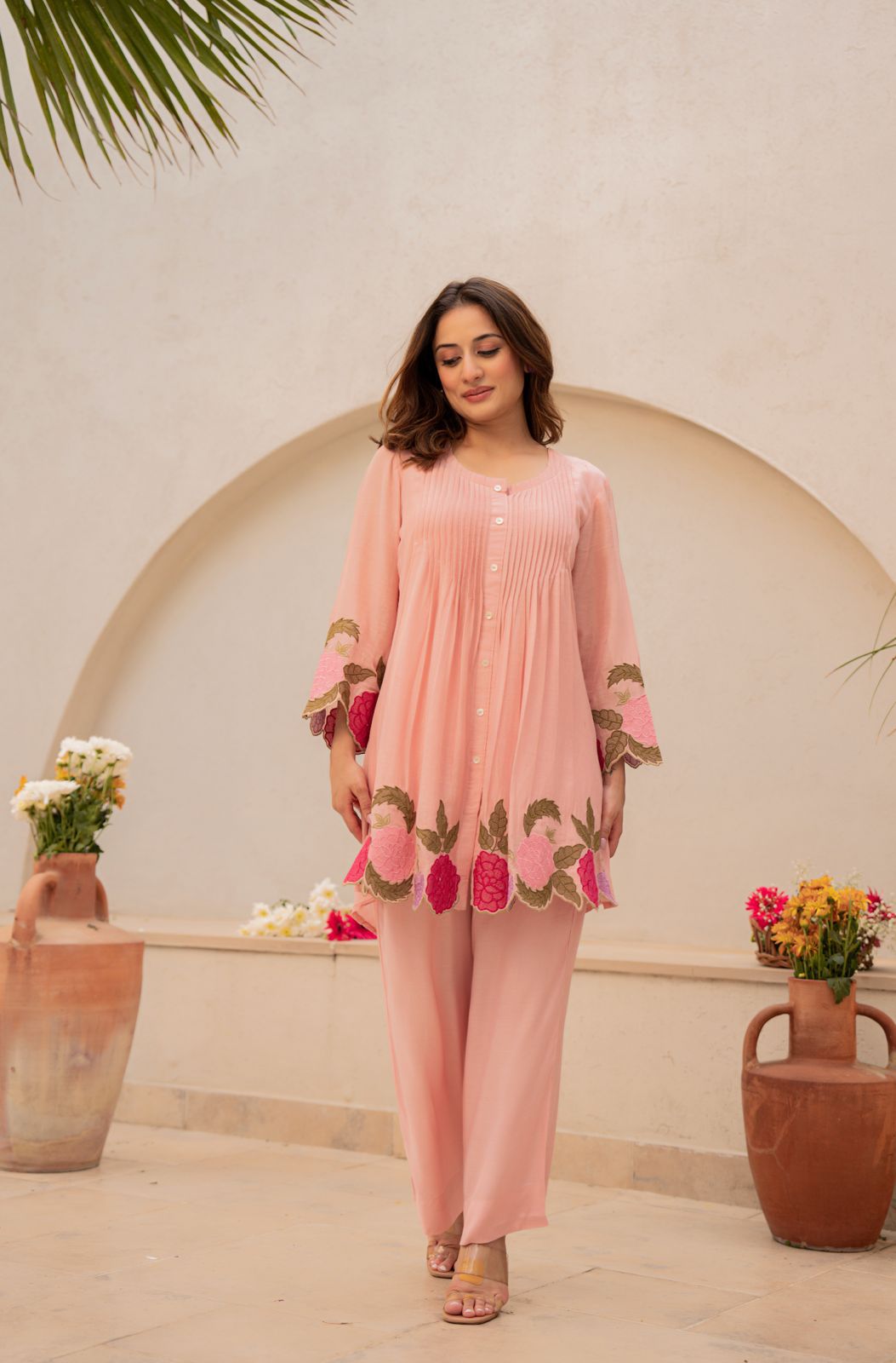 Chanderi Silk Embroidered Floral Co-Ord Set