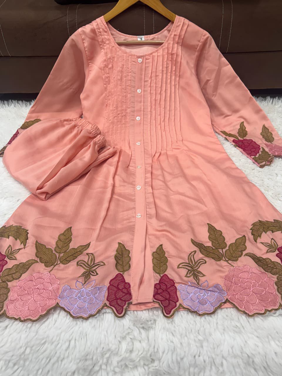 Chanderi Silk Embroidered Floral Co-Ord Set