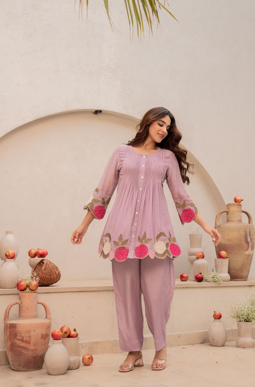 Chanderi Silk Embroidered Floral Co-Ord Set
