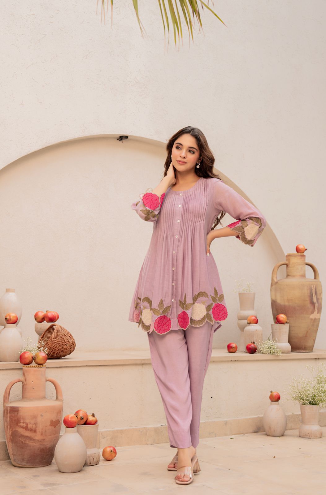 Chanderi Silk Embroidered Floral Co-Ord Set
