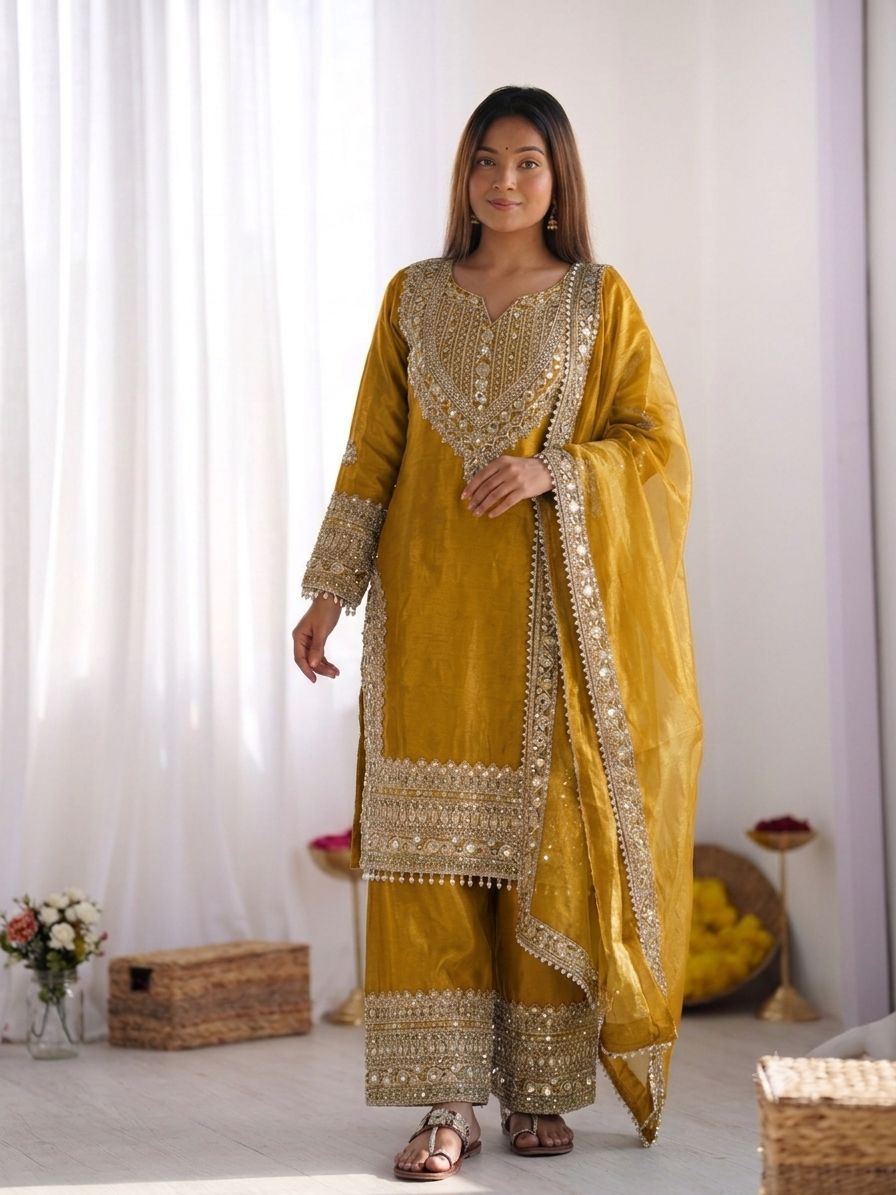 Fendy Silk Embroidery Sharara Set with Dupatta