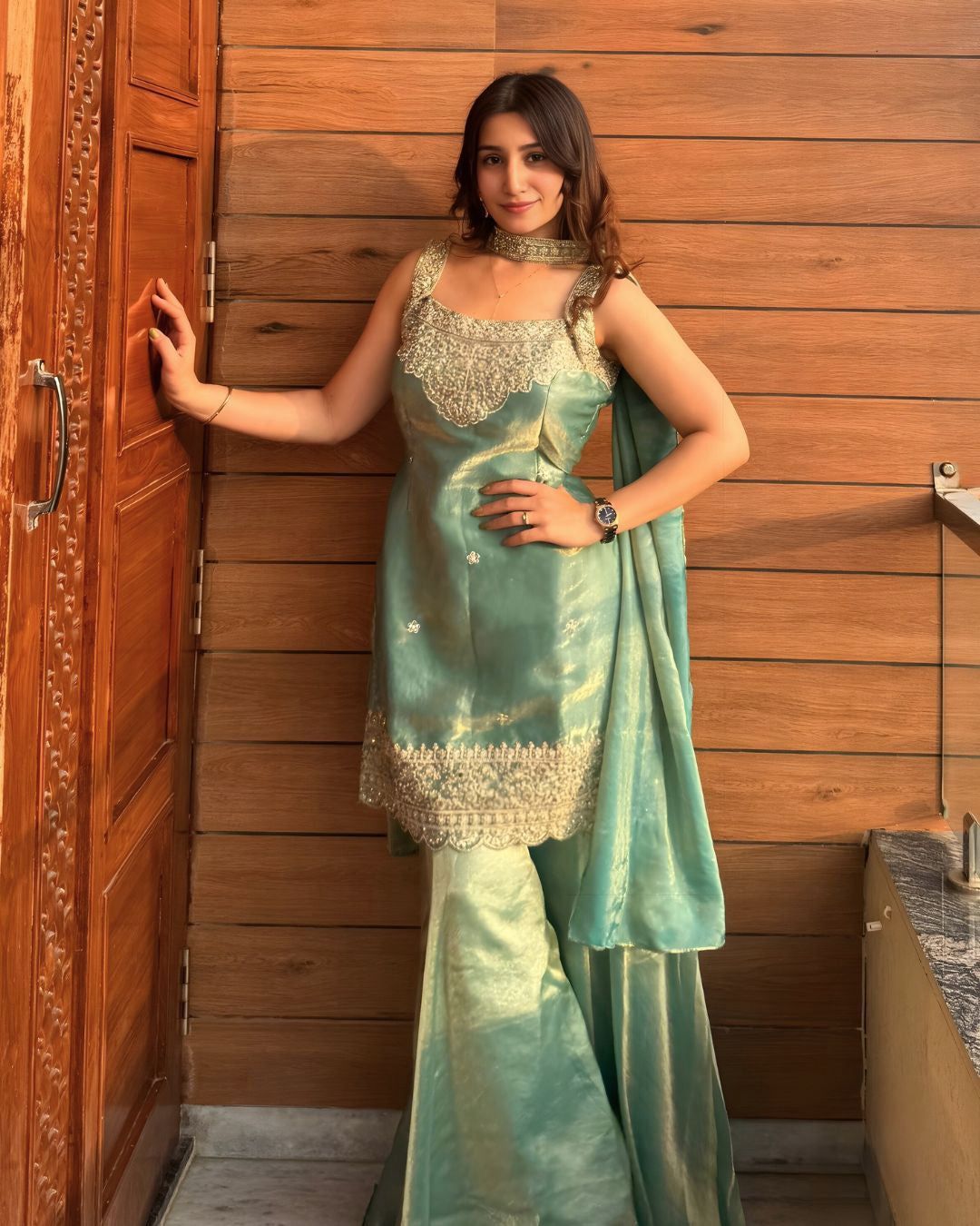 SW189 Heavy Fandy Silk Sharara Set - additional view 1