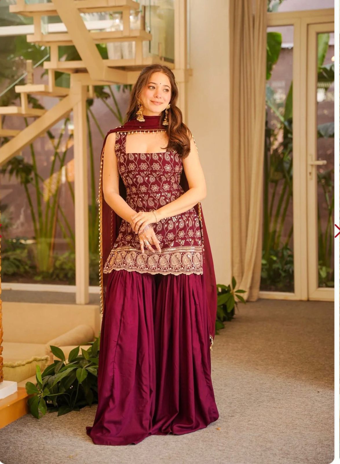 SW191 Dark green georgette embroidery sharara palazzo worn view front