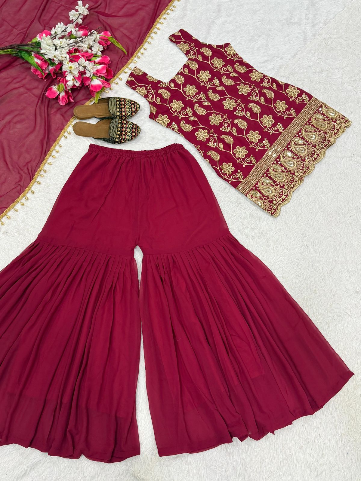 SW191 Maroon georgette embroidery top back side detail