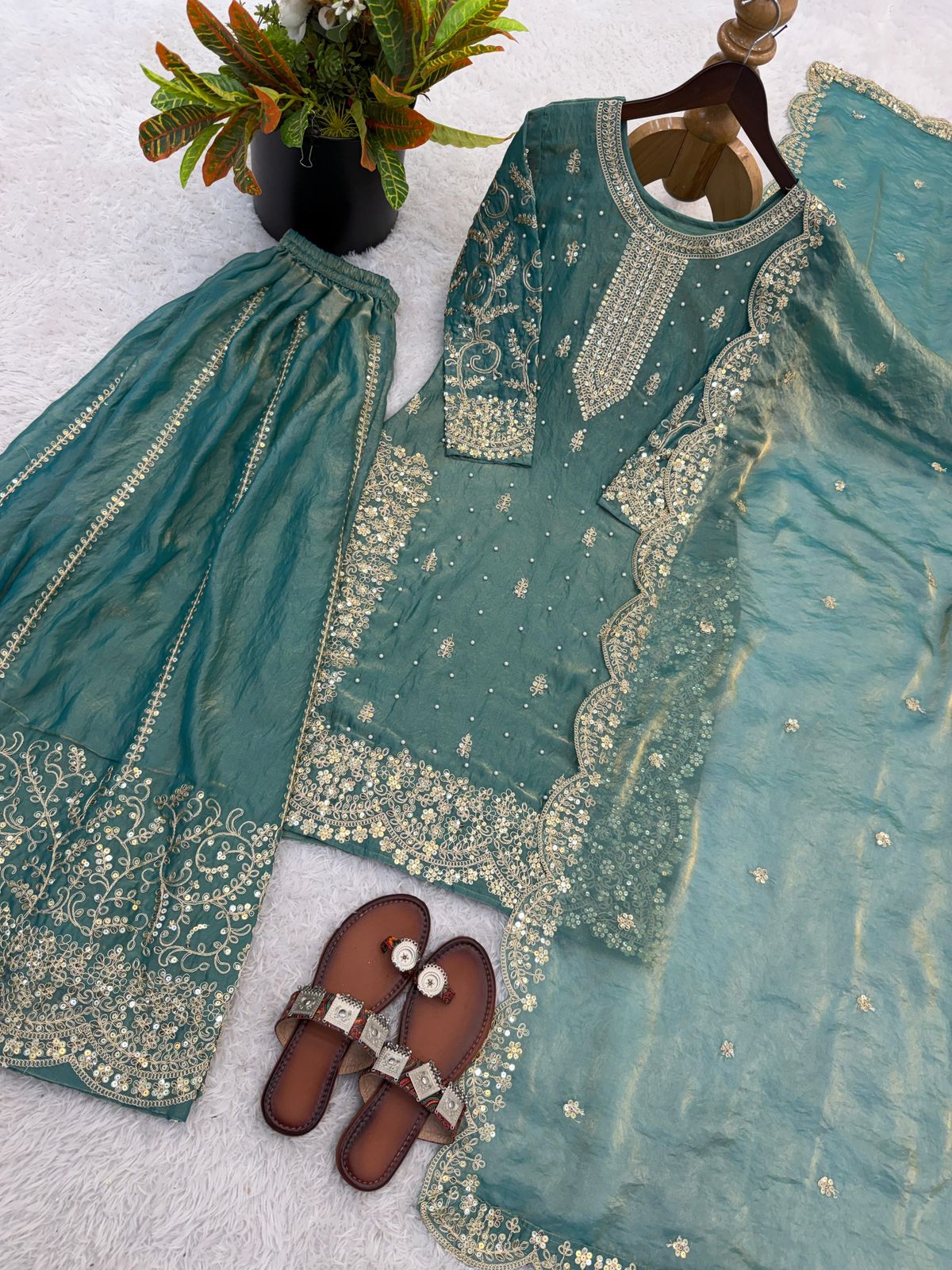 Fendy Silk Embroidery & Sequence Palazzo Set with Dupatta