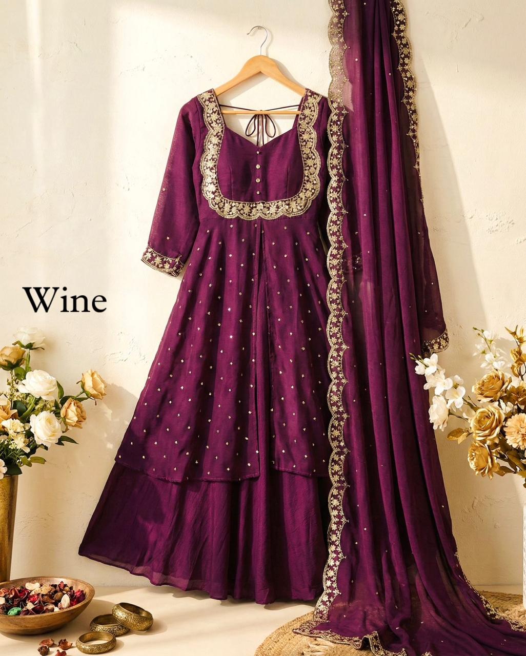 SW202 Baby pink vichitra silk gold threadwork sequin embroidery cape skirt set with dupatta hanger view