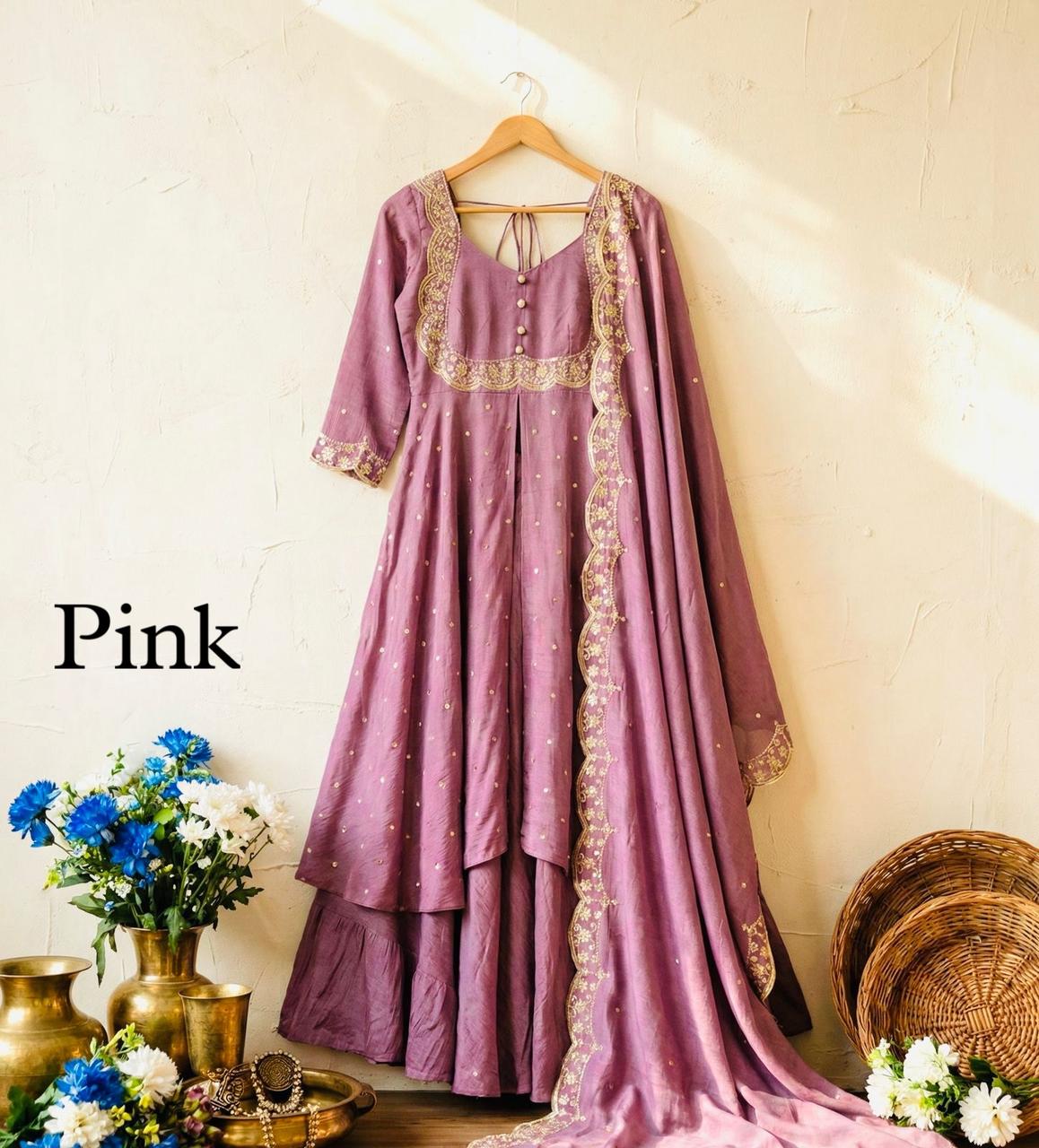 SW202 Vichitra silk cape skirt set additional colour view 2