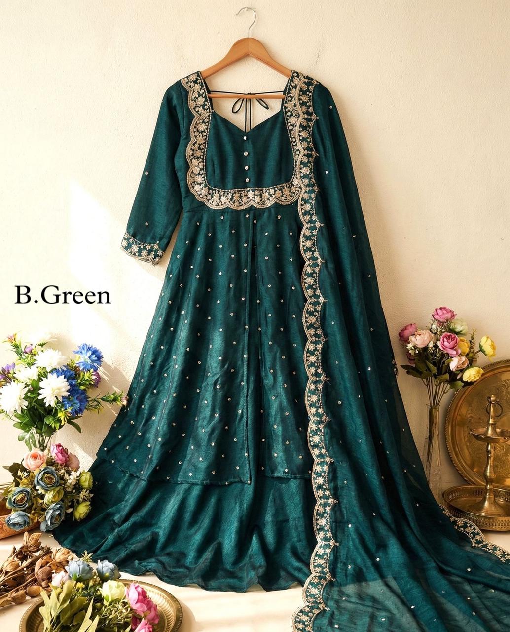 SW202 Vichitra silk cape skirt set additional colour view 3