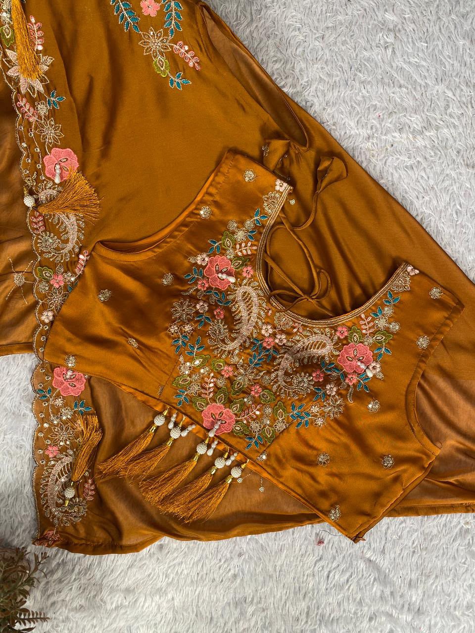 Indo-Western 3-Piece Shrug, Dhoti & Blouse Set - Rangoli Silk