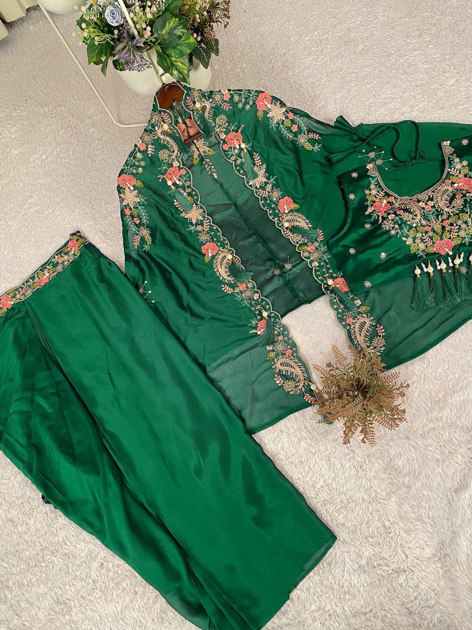 Indo-Western 3-Piece Shrug, Dhoti & Blouse Set - Rangoli Silk