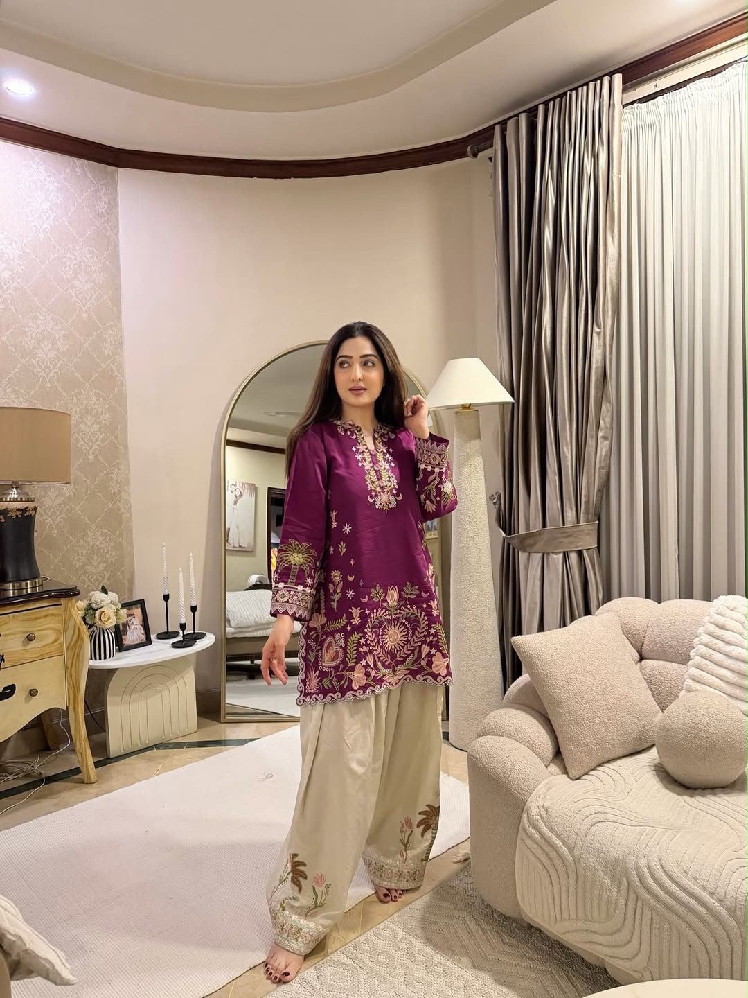 Designer Embroidery French Crepe Kurti with Salwar Co-ord Set