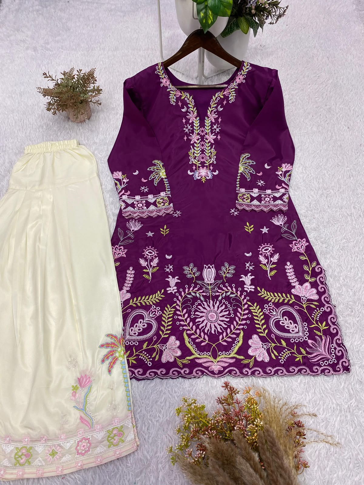 Designer Embroidery French Crepe Kurti with Salwar Co-ord Set