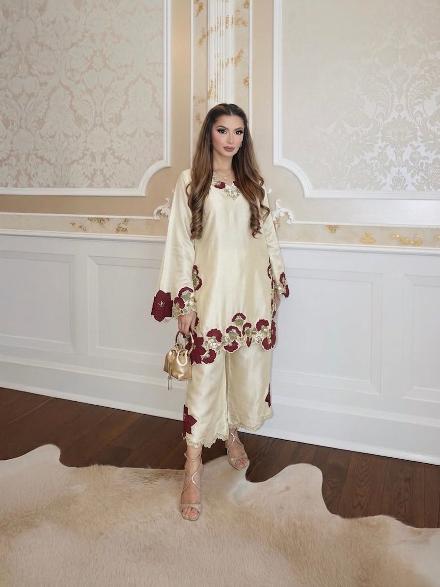 Roman Glass Embroidery & Sequence Multi Work Top, Pant & Dupatta Set