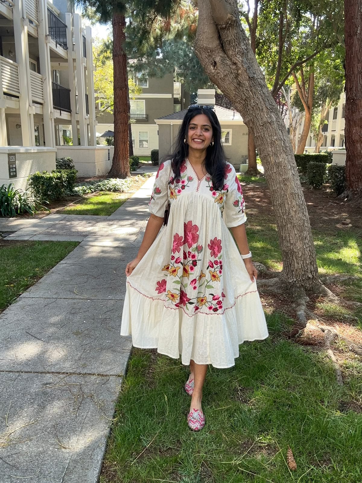 Summer Floral Embroidery Rayon Maxi Gown