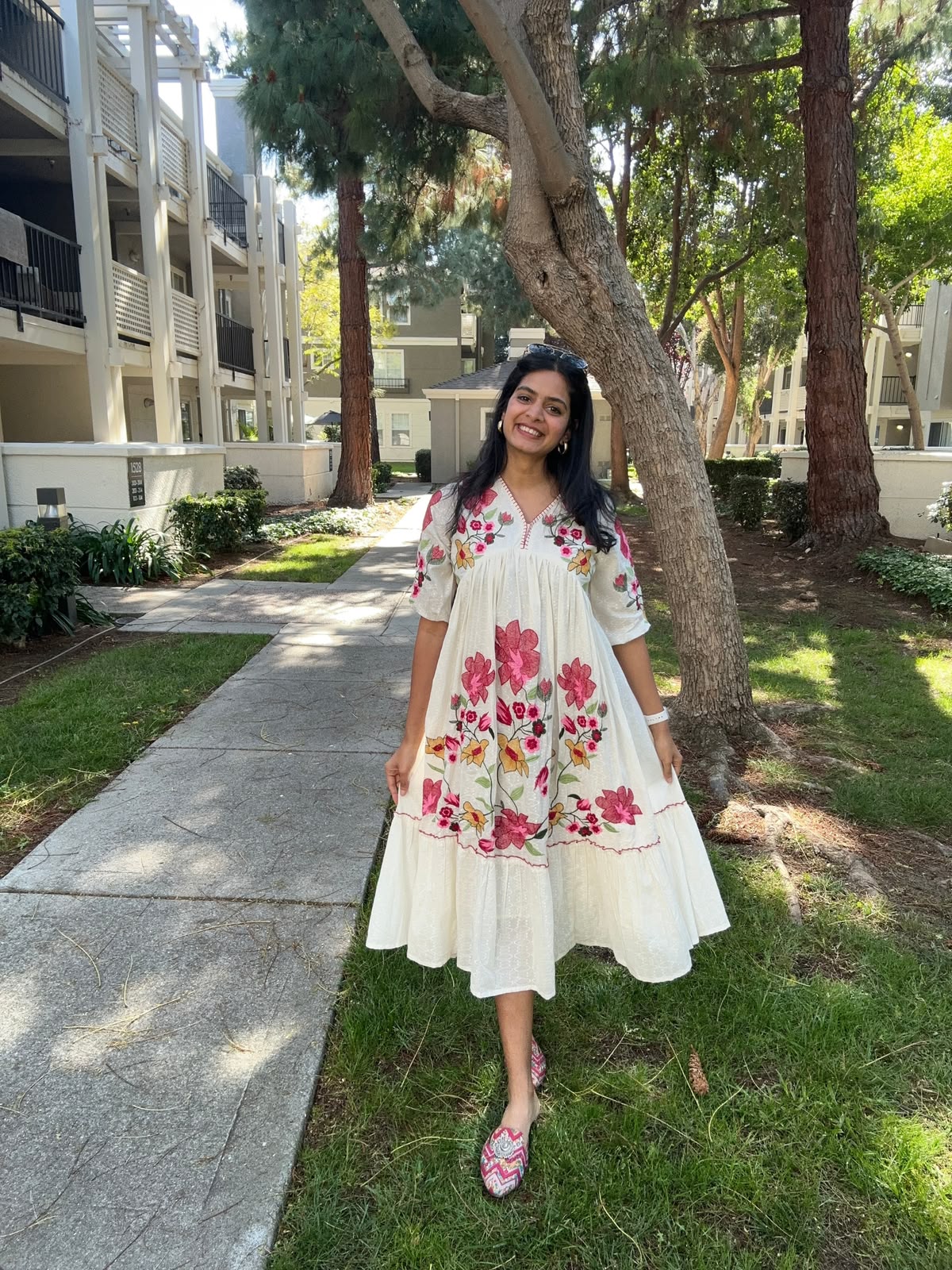 Summer Floral Embroidery Rayon Maxi Gown