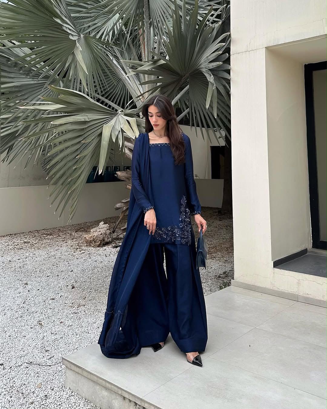 SW219 Navy Blue Crep Silk Set - Side View