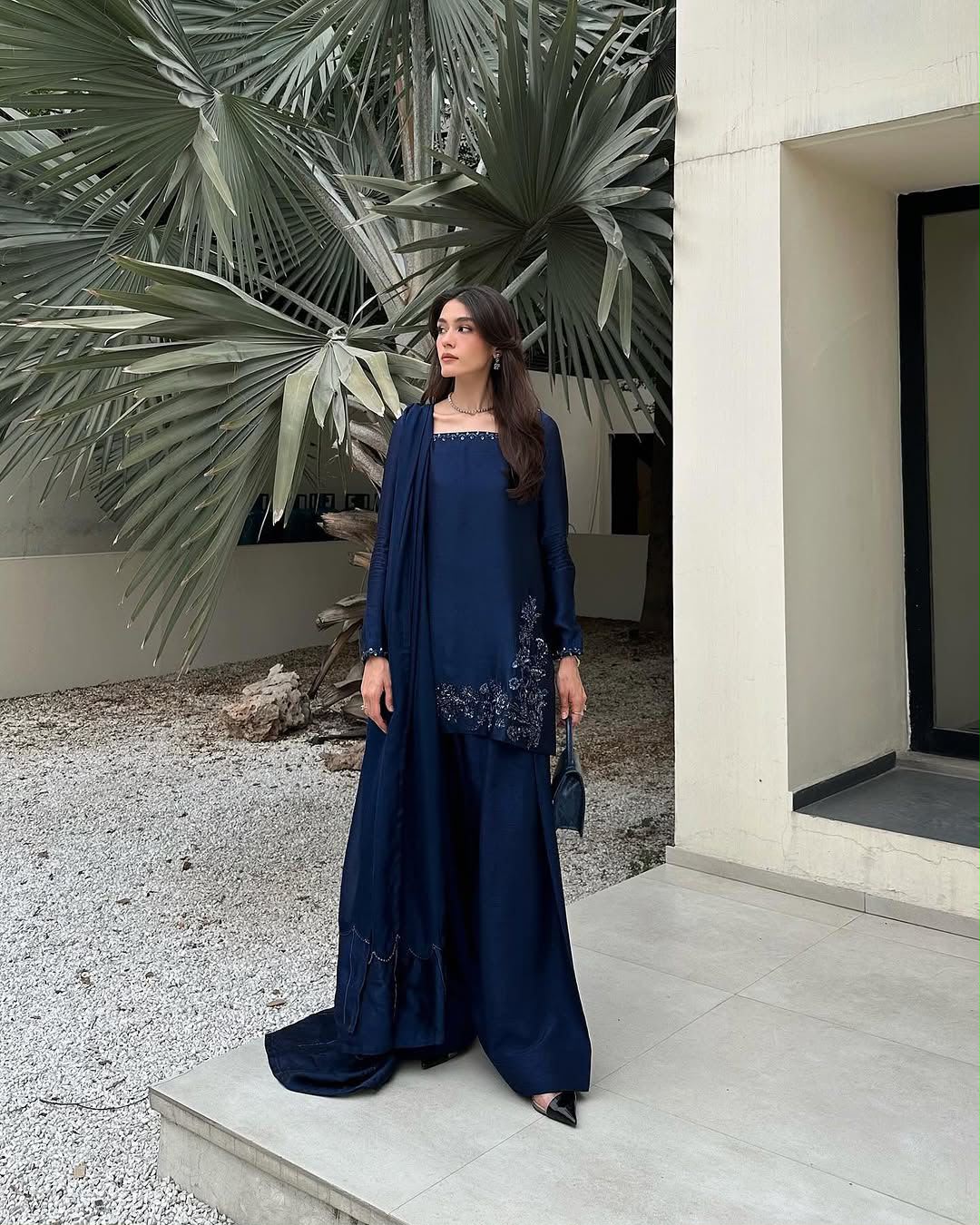SW219 Navy Blue Crep Silk Set - Flat Lay 2
