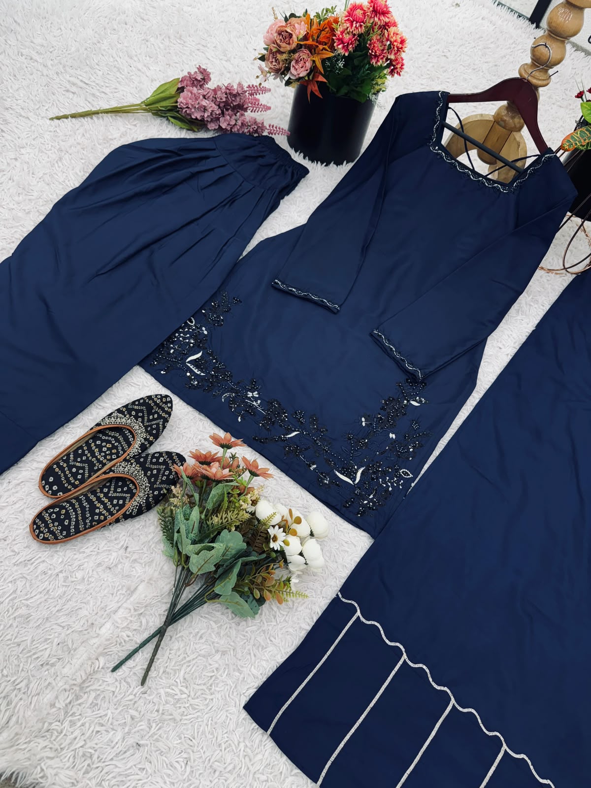 SW219 Navy Blue Crep Silk Set - Full Look