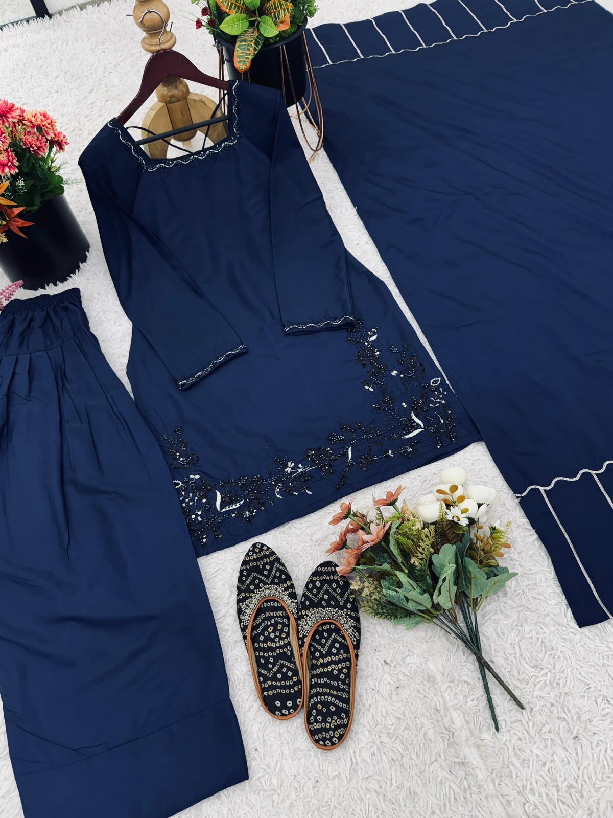 SW219 Navy Blue Crep Silk Set - Lifestyle