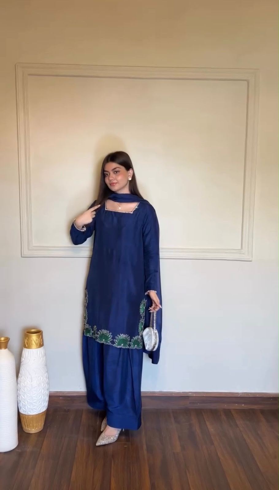 SW222 Royal Blue American Silk Farshi Plazzo Set - Mannequin Front View