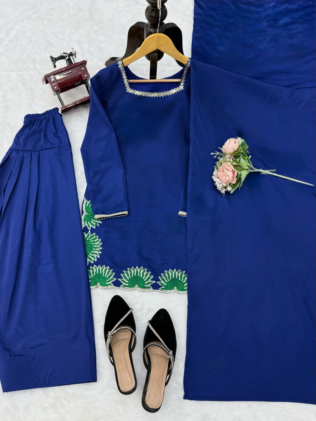 SW222 Royal Blue American Silk Farshi Plazzo Set - Lifestyle