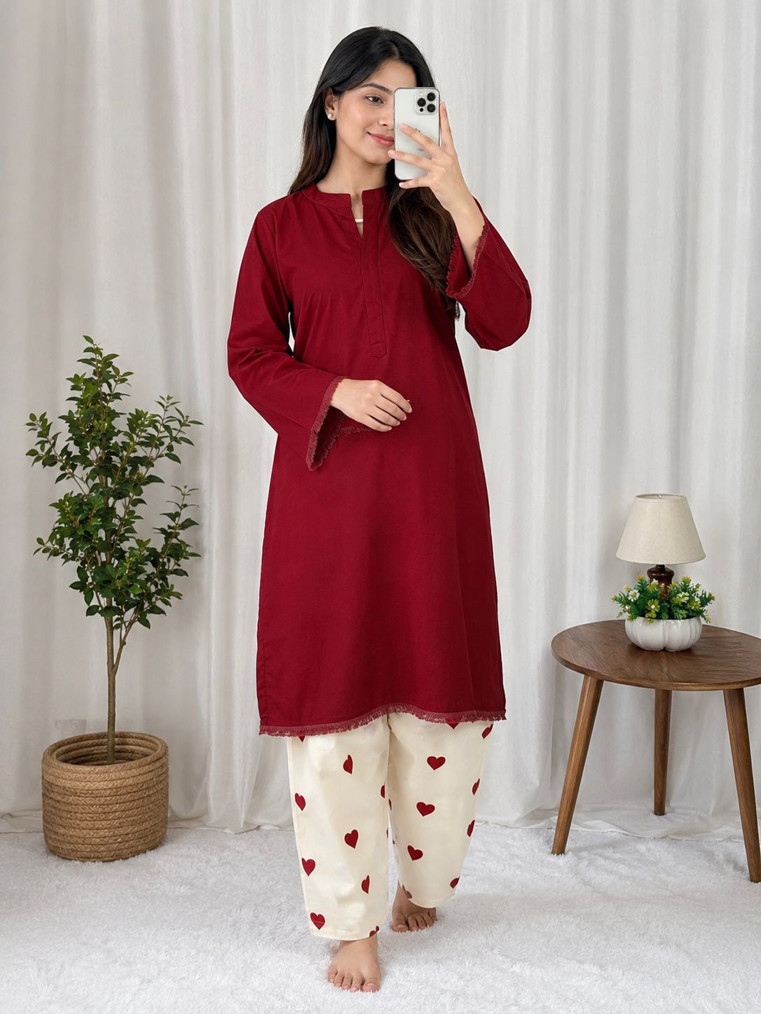 Designer Party Wear Rayon Kurti with Heart Print Plazzo