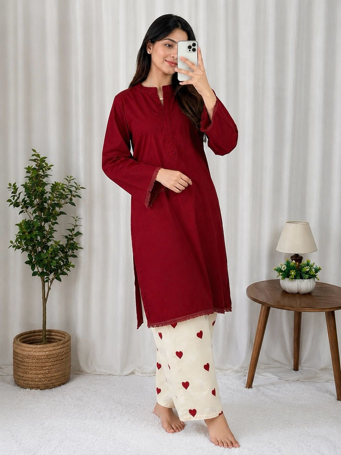 Designer Party Wear Rayon Kurti with Heart Print Plazzo