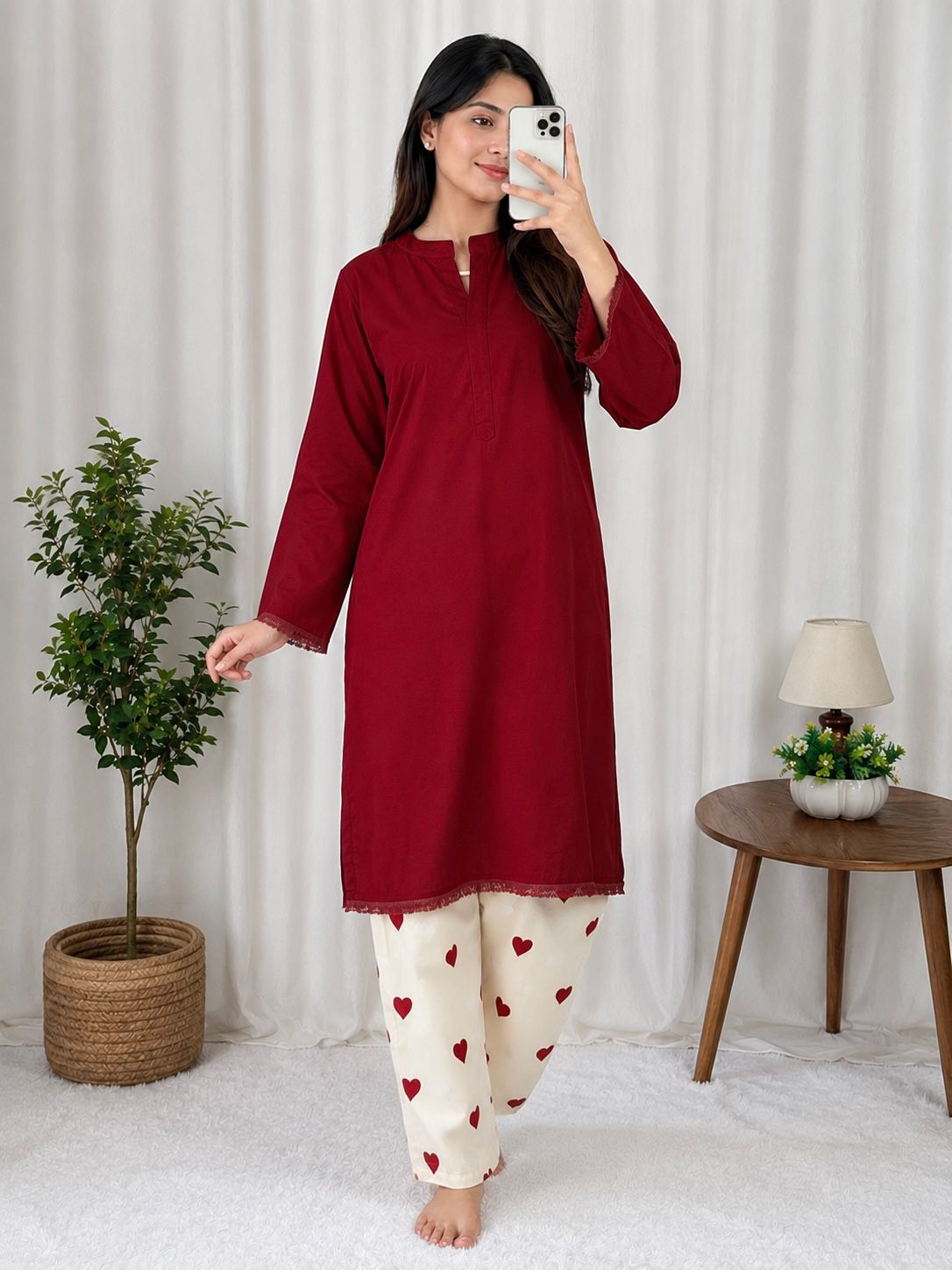 Designer Party Wear Rayon Kurti with Heart Print Plazzo